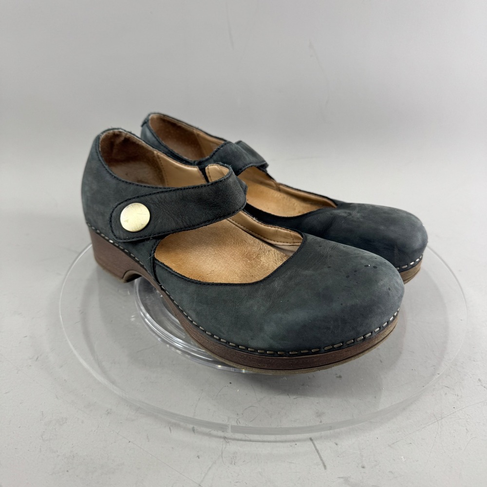 Dansko Womens Mary Jane Clogs Nubuck Leather Platform Blue Size 37